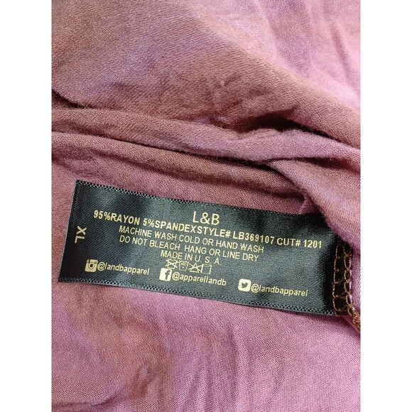 L&B Lucky & Blessed Womens Pullover Brown Pink Top XL Asymmetric NWT - Picture 9 of 9